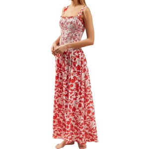 Heidi Klein Quincy Bay Silk Maxi Dress Smocked Bodice Floral Resort Wear L